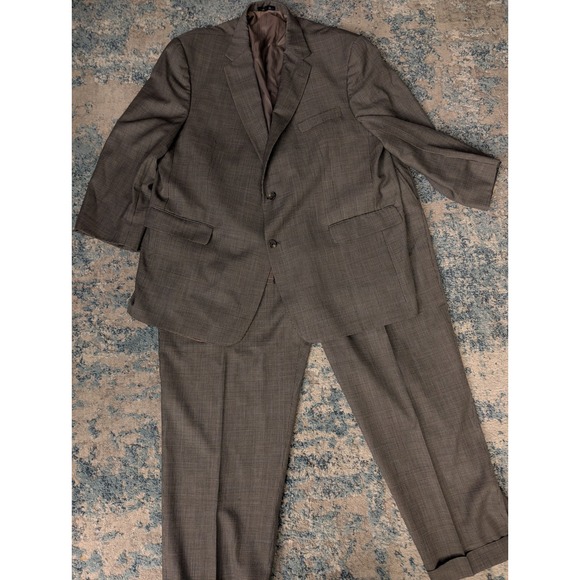 Hart Schaffner Marx Other - Hart Schaffner Marx Mens Glen Plaid Suit Brown 2 Button Blazer Cuffed Pants USA